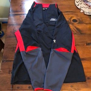 Red and Black SC Under Armour quarter zip.
